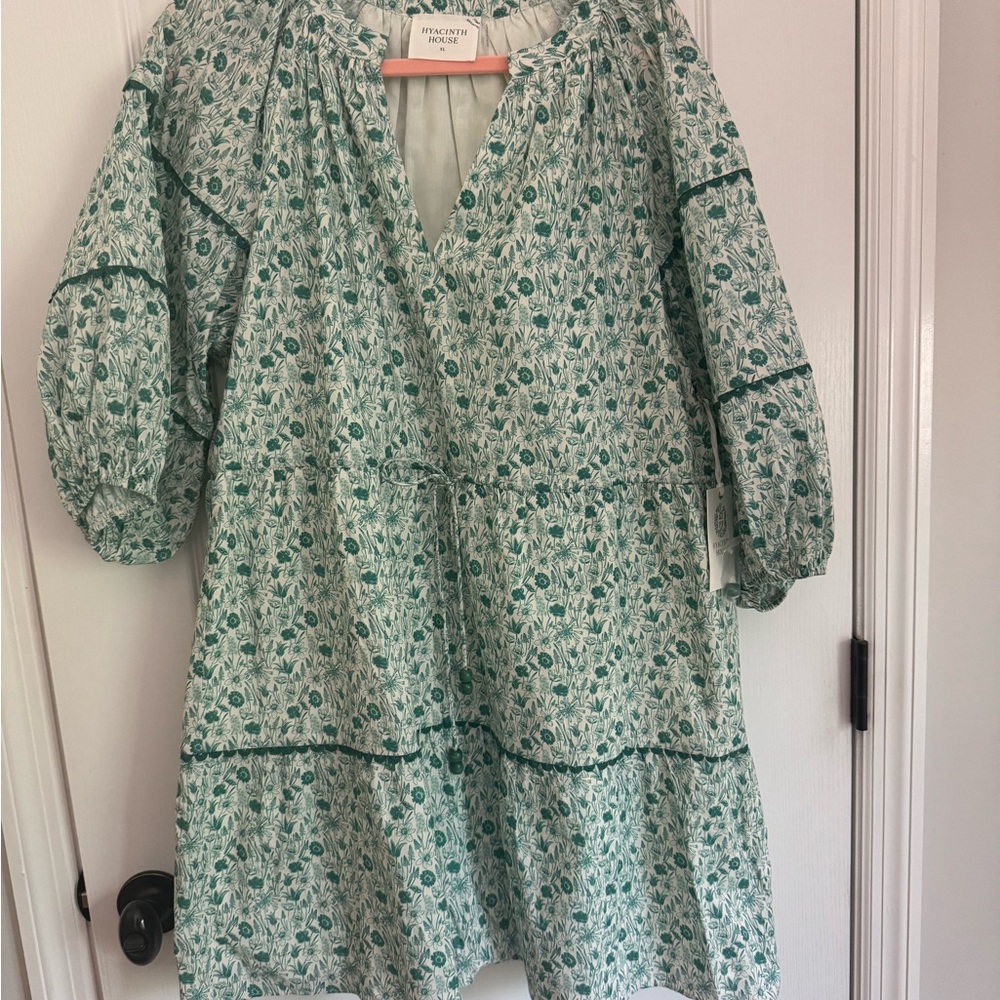 Tuckernuck Green Mini Sundress with Bishop Sleeves and V-Neck